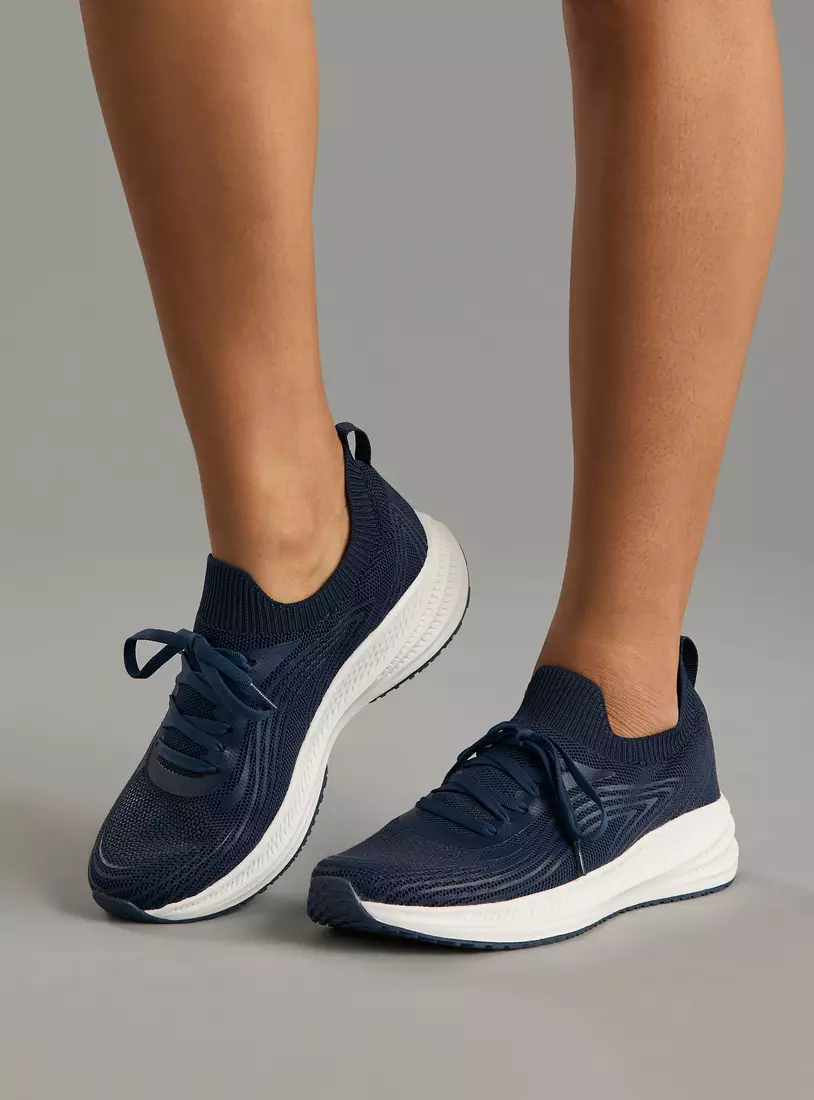Textured Sports Shoes with Lace-Up Closure blue-2
