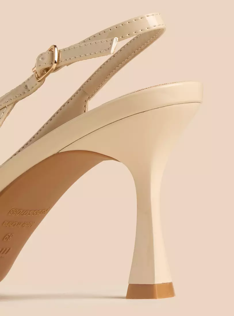 Textured Stiletto Heel Shoes with Buckle Closure-4