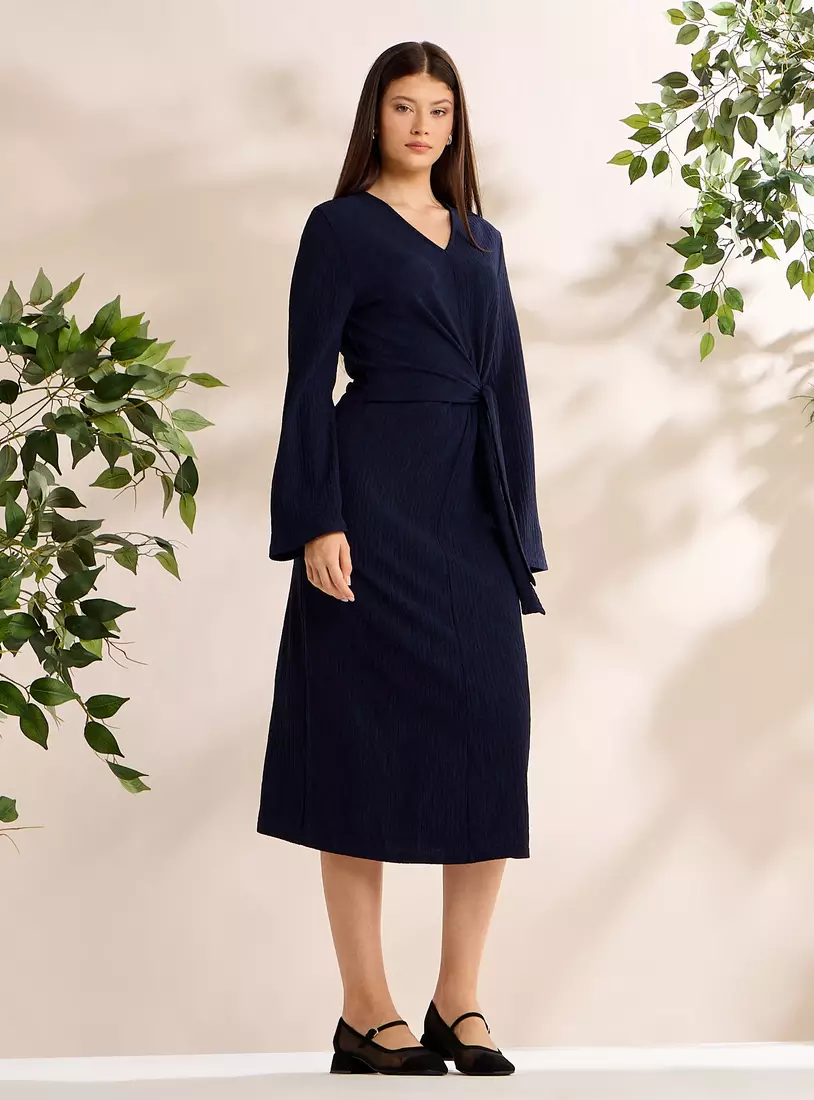 Textured V-neck Dress-2