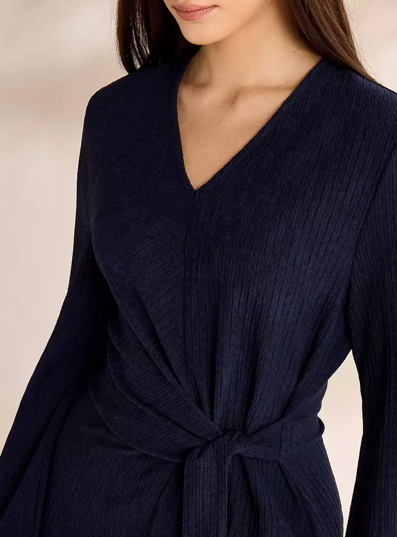 Textured V-neck Dress-4