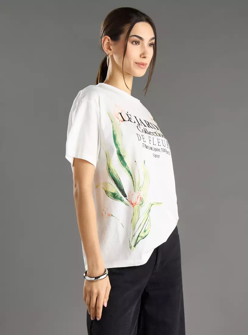 Typographic Print Oversize T-shirt-4