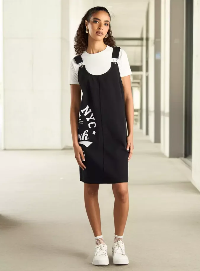 Typographic Print Pinafore Dress-1