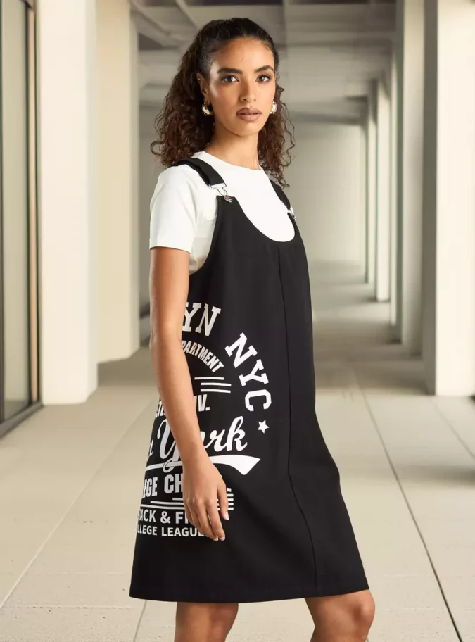 Typographic Print Pinafore Dress-4