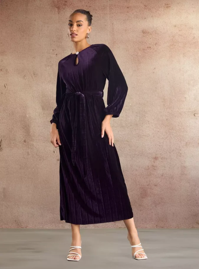 Velour Plisse Midi Dress-1