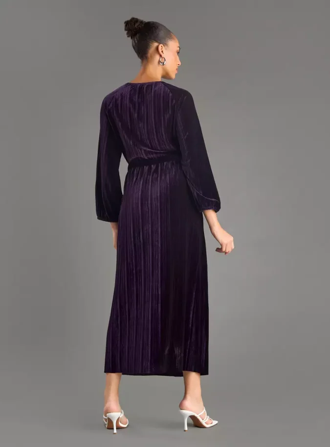 Velour Plisse Midi Dress-2