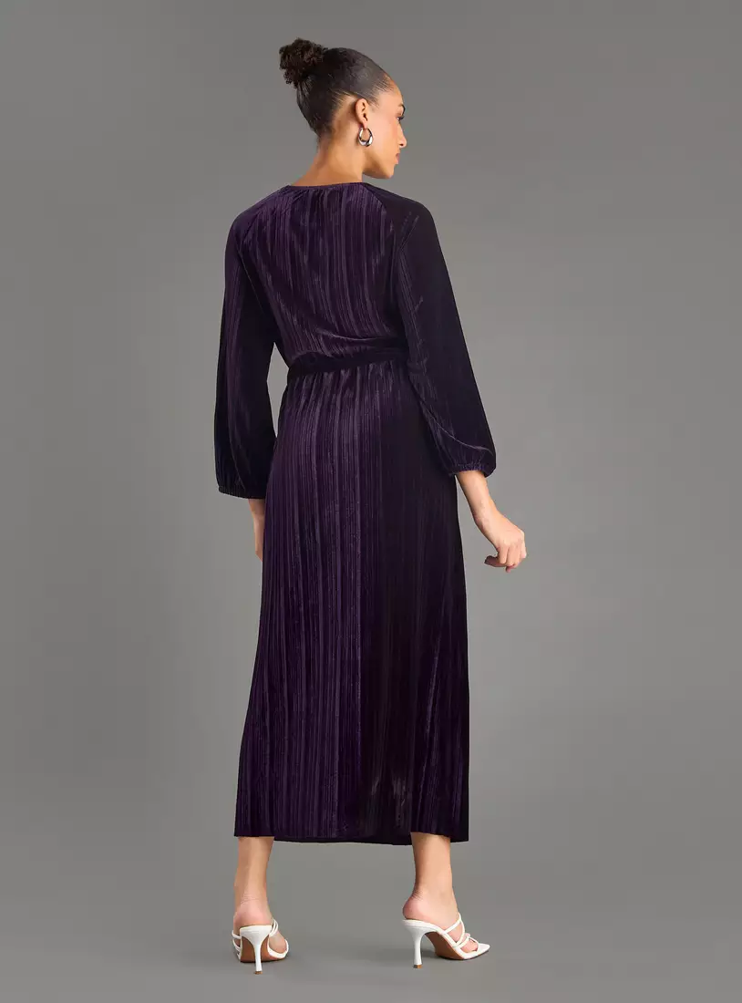 Velour Plisse Midi Dress-2