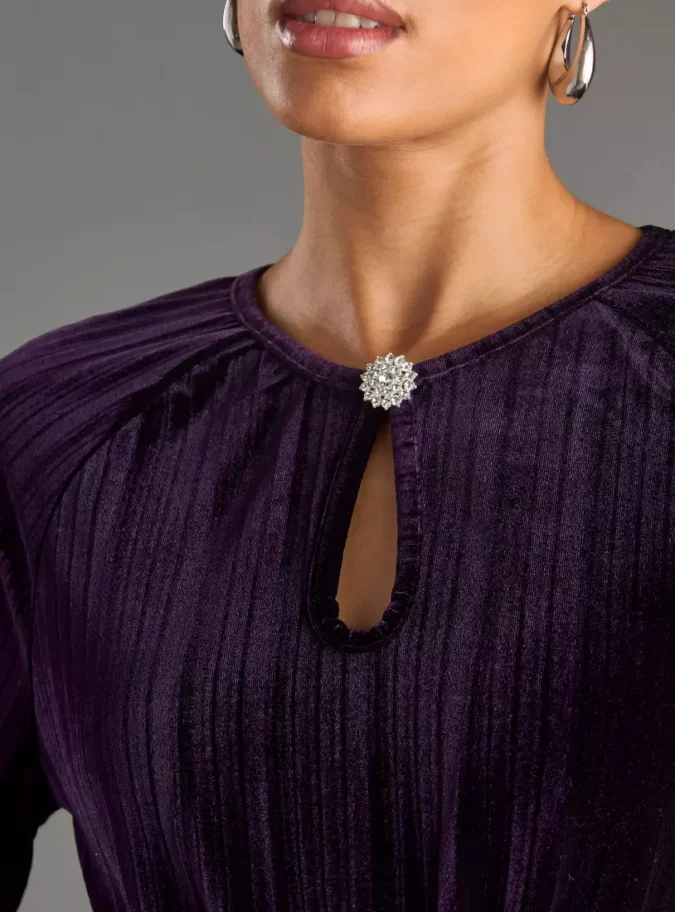 Velour Plisse Midi Dress-3