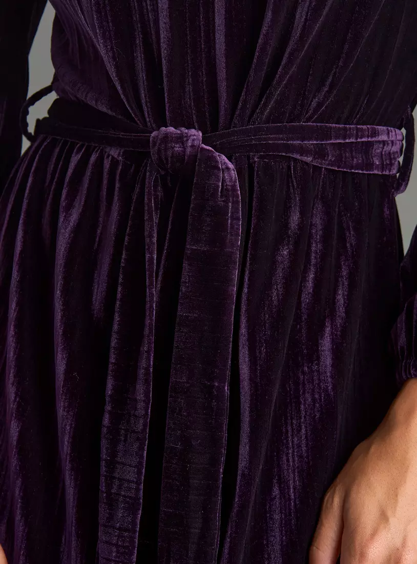 Velour Plisse Midi Dress-4