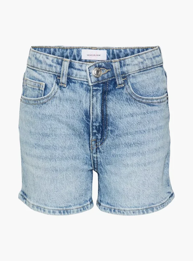 Vero Moda Girl Solid Denim Shorts with Pockets and Button Closure-1