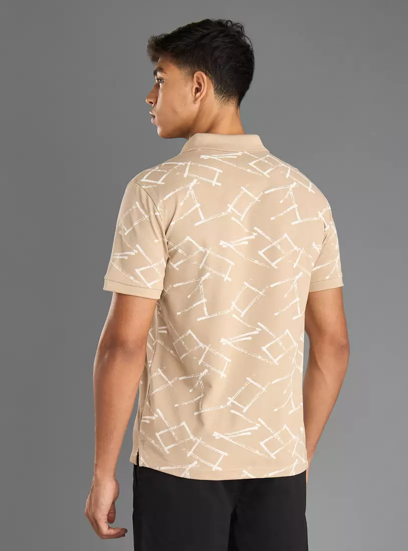 All-Over Print Pique Polo T-shirt with Short Sleeves-2