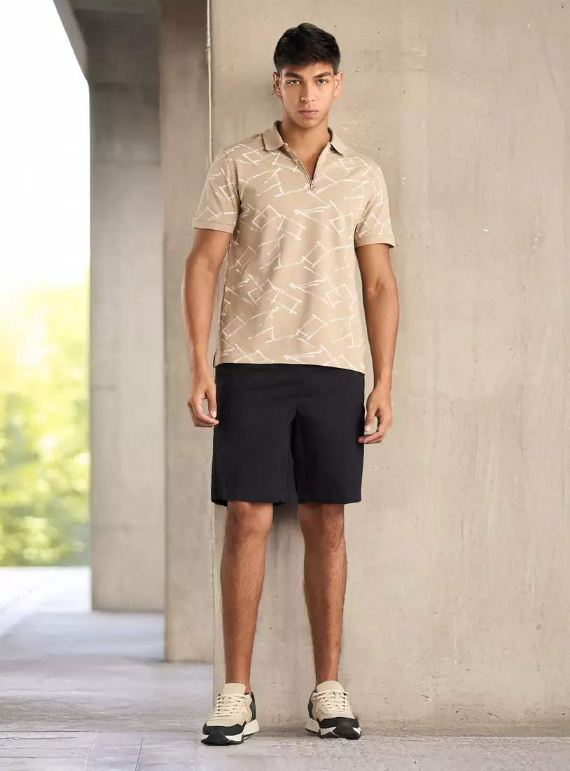 All-Over Print Pique Polo T-shirt with Short Sleeves-4