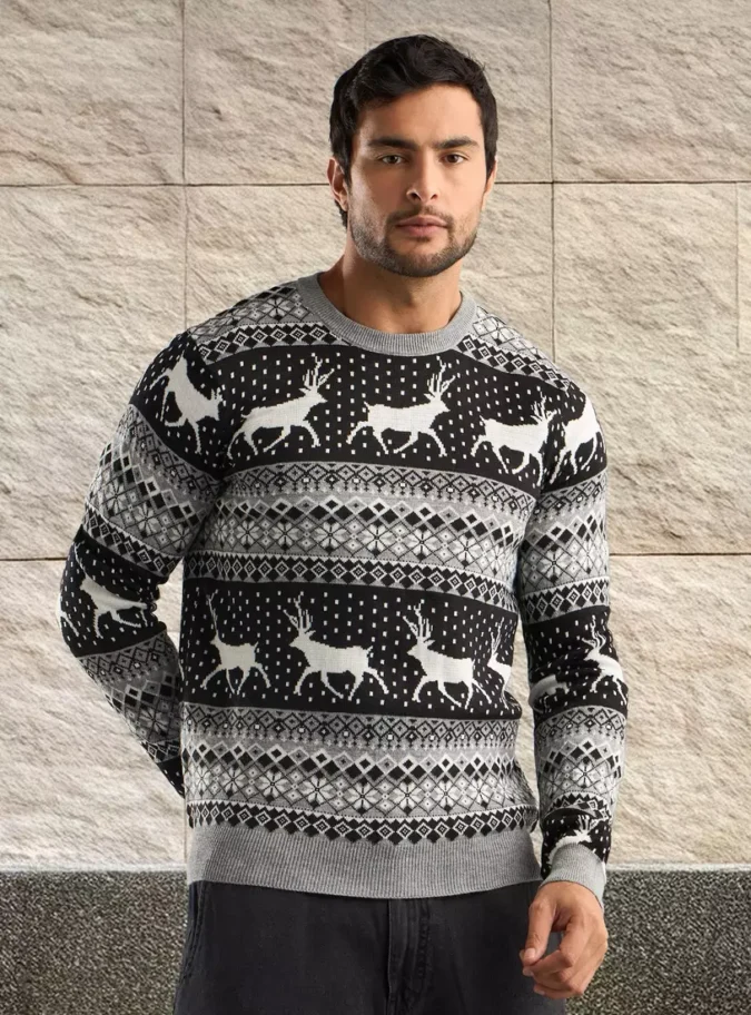 All-Over Reindeer Fair Isle Sweater-1