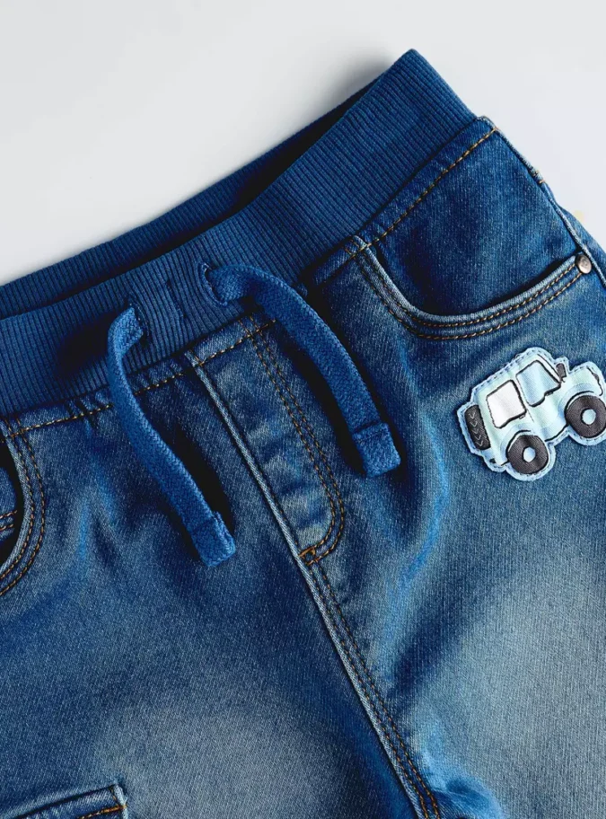 Bear Print Pull-On Denim Trousers-3