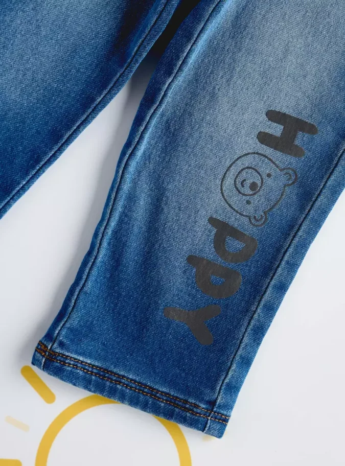 Bear Print Pull-On Denim Trousers-4