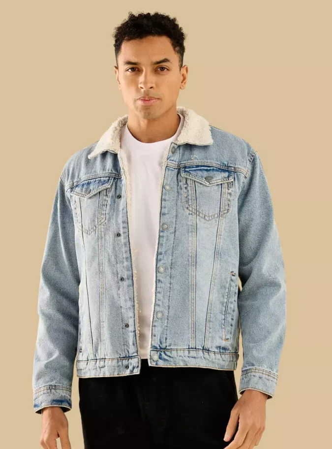 Borg Lined Denim Trucker Jacket-1
