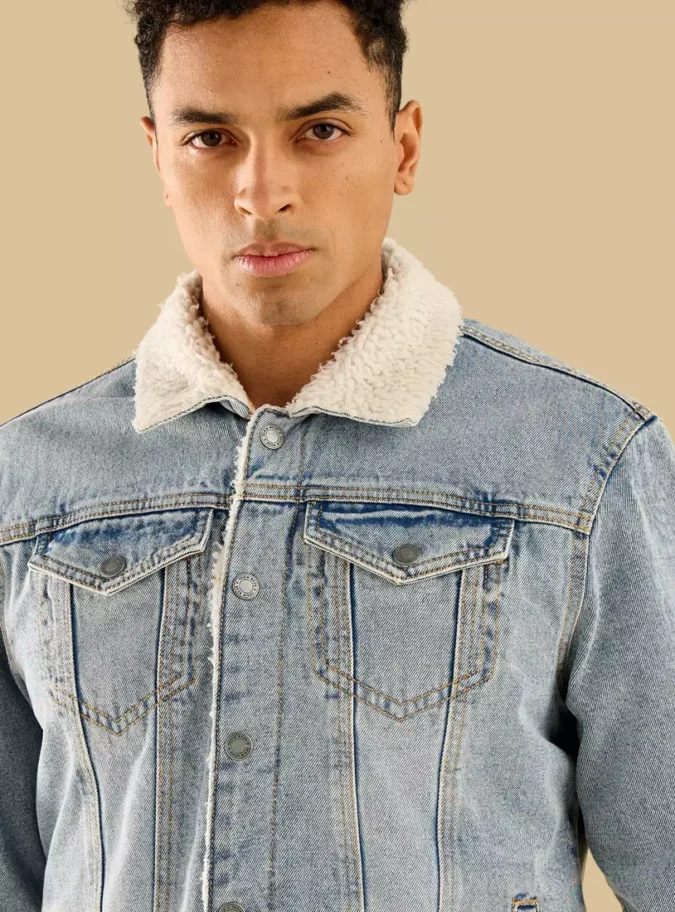 Borg Lined Denim Trucker Jacket-3