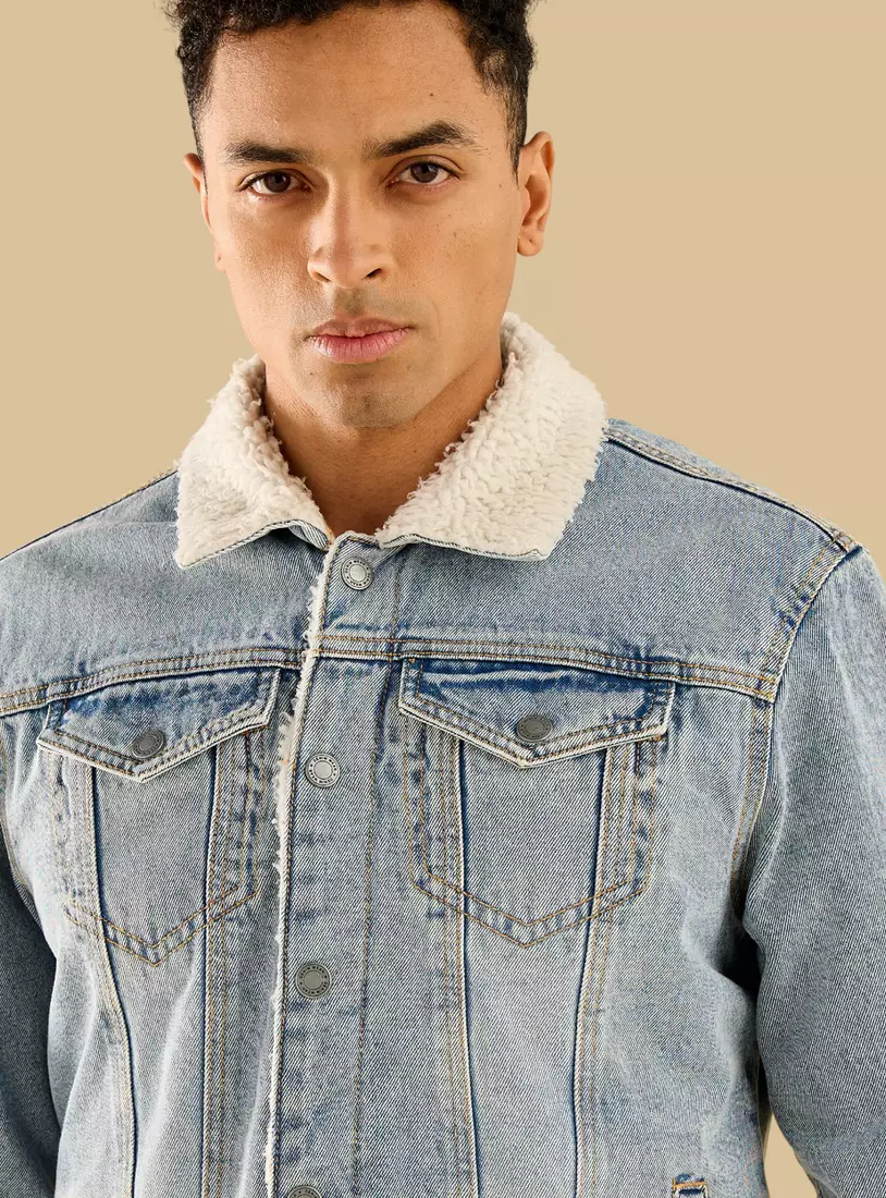 Borg Lined Denim Trucker Jacket-3