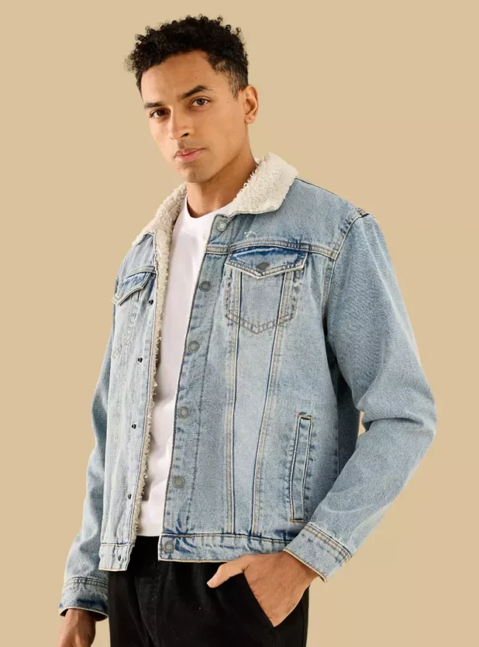 Borg Lined Denim Trucker Jacket-4