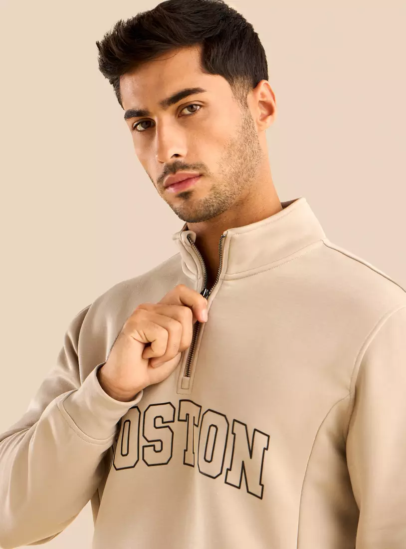Boston Print High Neck Sweatshirt with Half Zip-3