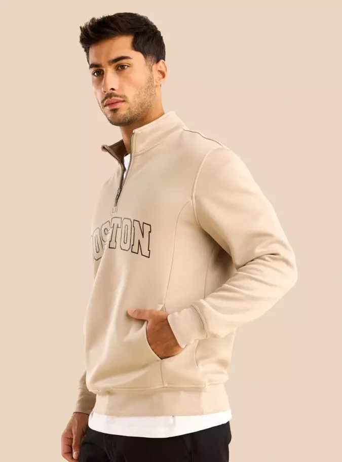 Boston Print High Neck Sweatshirt with Half Zip-4