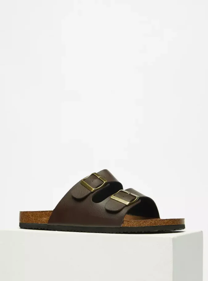 Buckle Accent Slip-On Cork Sandals-1