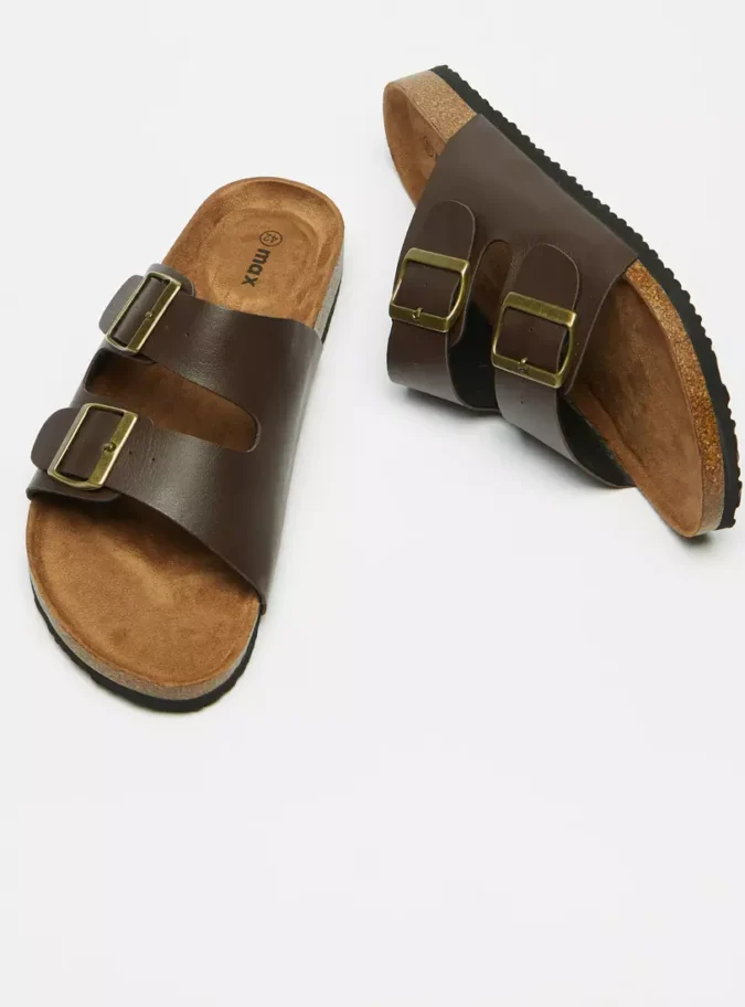 Buckle Accent Slip-On Cork Sandals-4