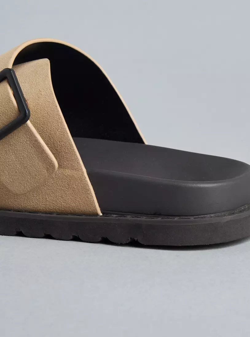 Buckle Strap Detail Slip-On Sandals-4