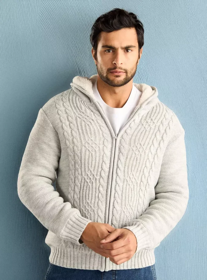 Cable Textured Sherpa Lined Sweater-1