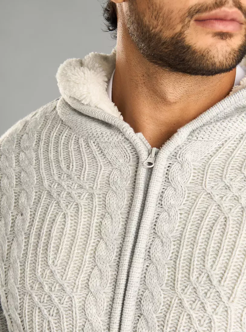 Cable Textured Sherpa Lined Sweater-3