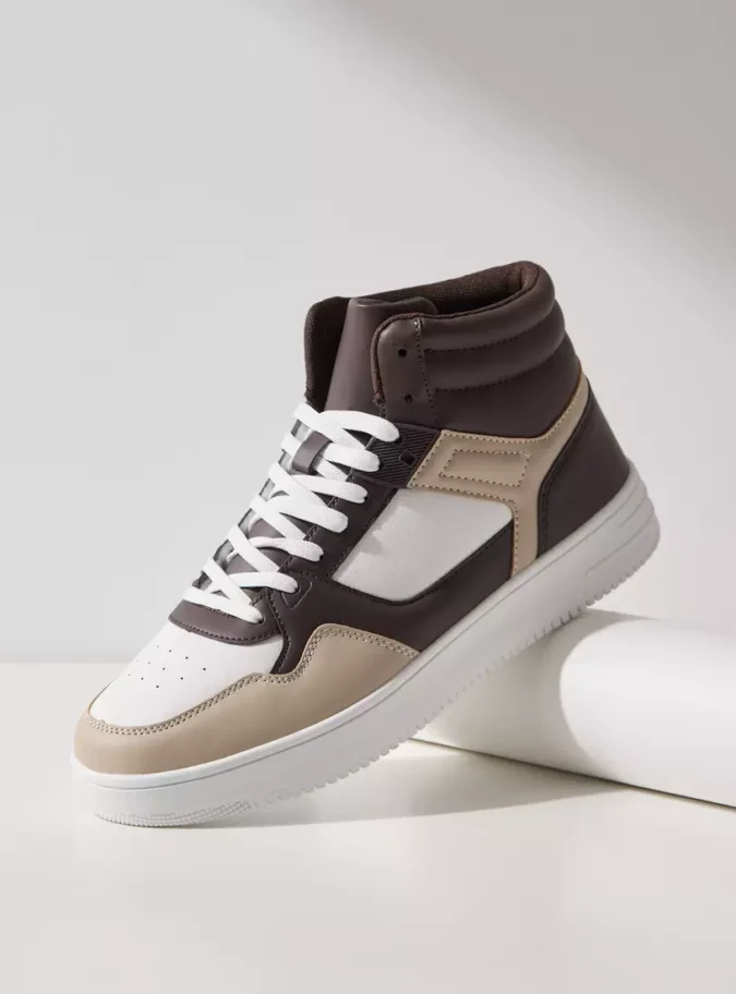 Colourblock High-Top Sneakers with Lace-Up Closure-1
