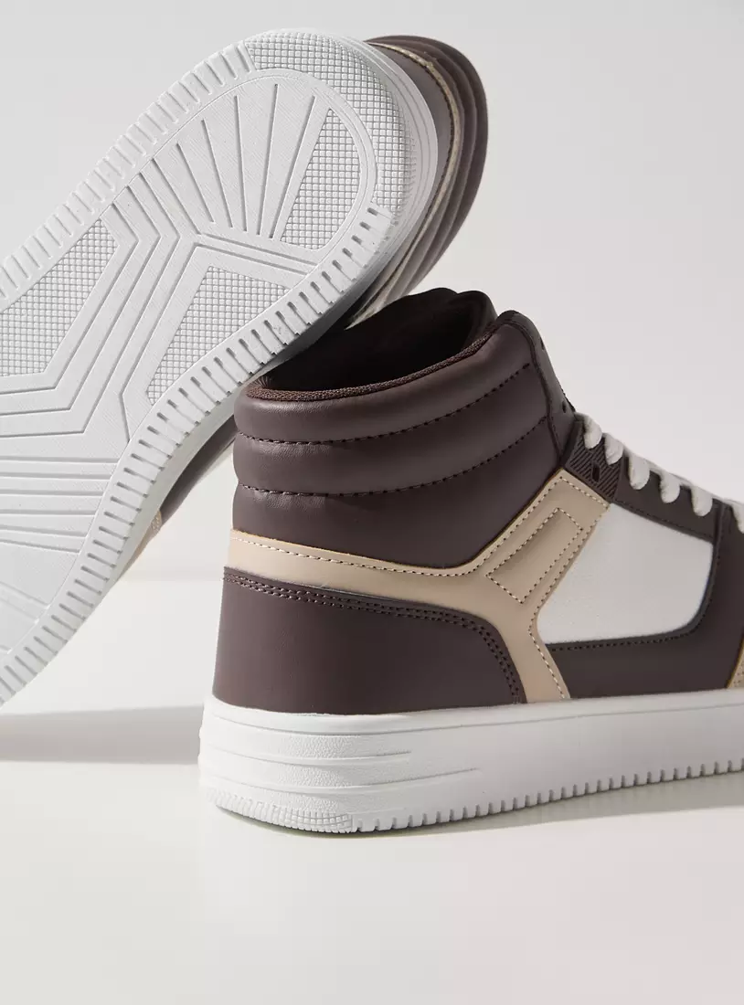 Colourblock High-Top Sneakers with Lace-Up Closure-4