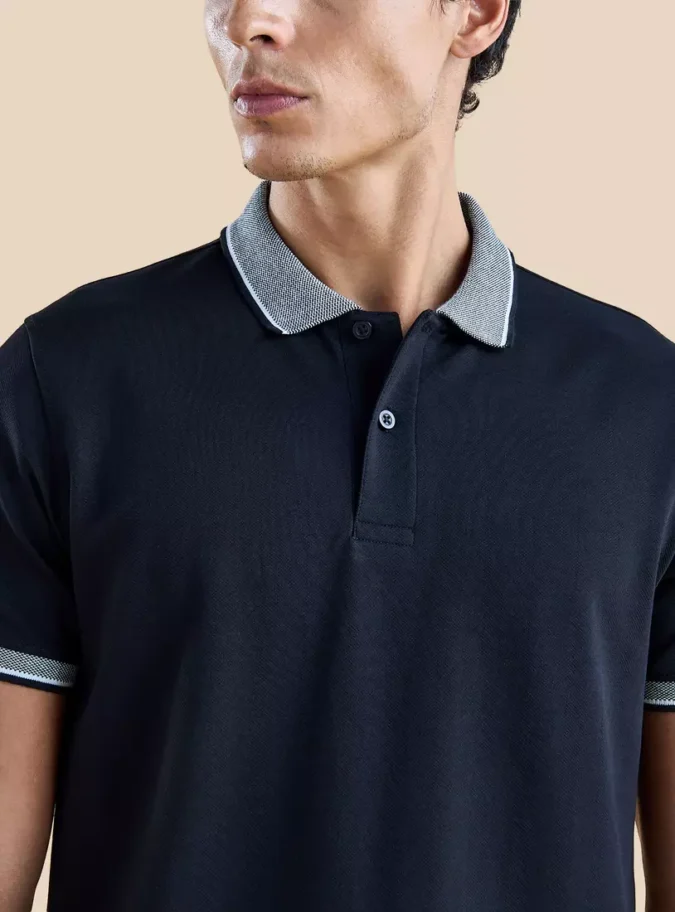 Colourblock Polo T-shirt with Short Sleeves-2