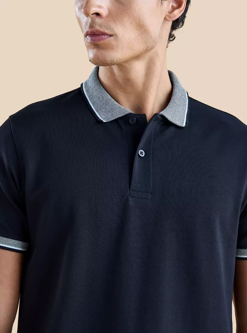 Colourblock Polo T-shirt with Short Sleeves-2
