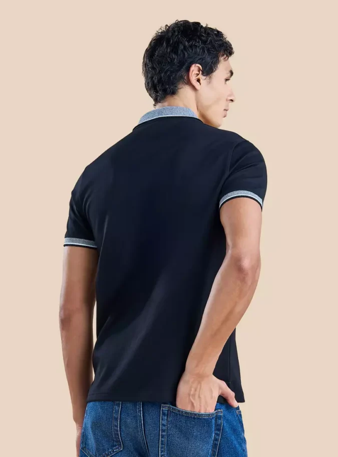 Colourblock Polo T-shirt with Short Sleeves-3