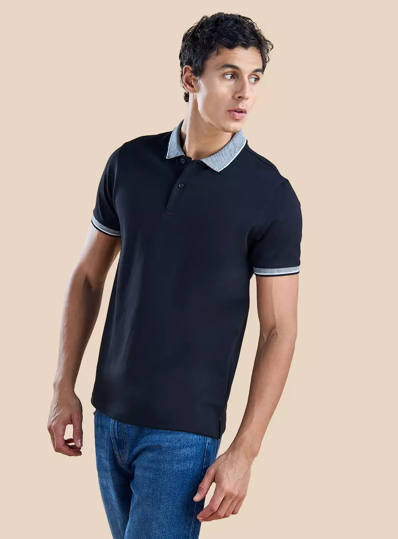 Colourblock Polo T-shirt with Short Sleeves-4