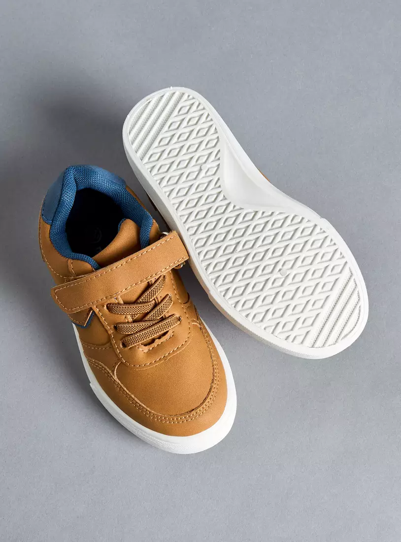 Colourblock Sneakers with Hook and Loop Closure-4