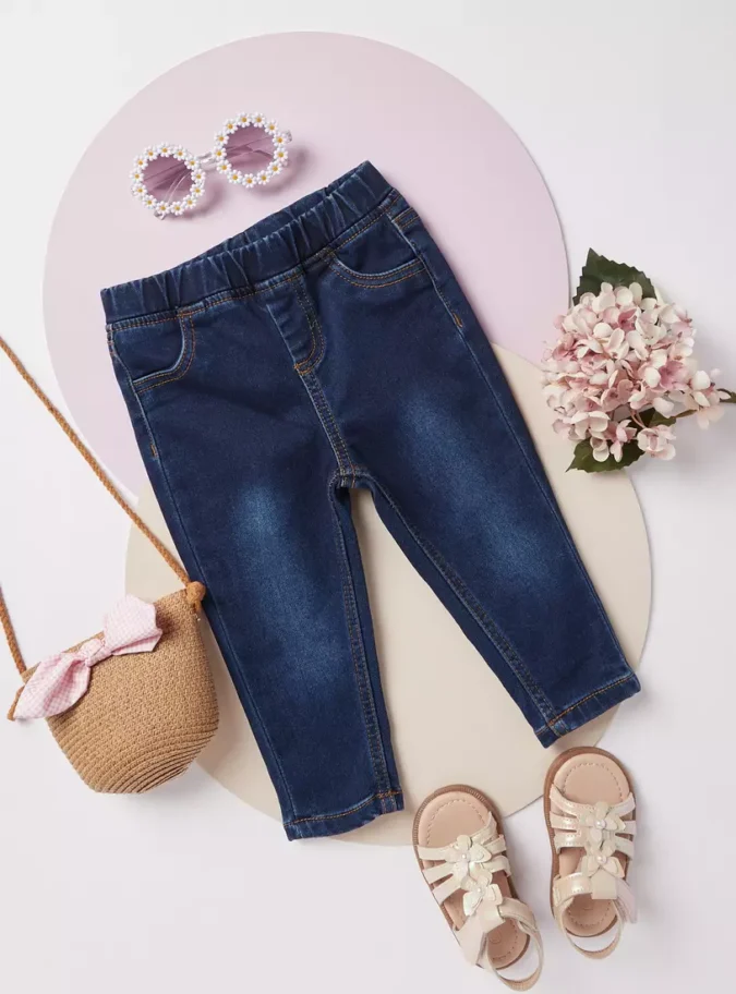 Comfort Fit Full Length Jeans with Elasticated Waistband and Pockets-1