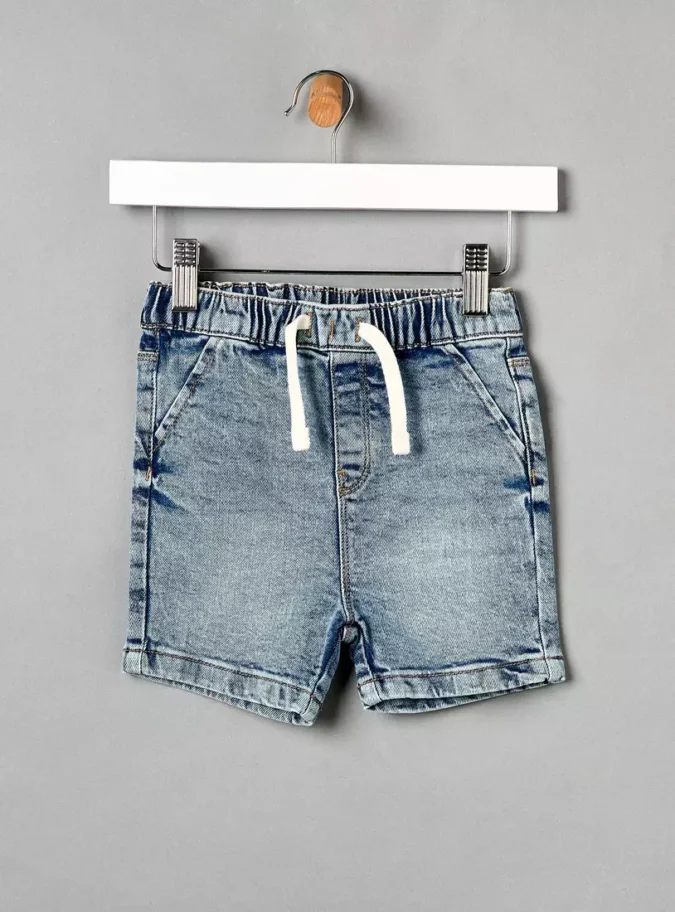 Denim Shorts with Drawstring Closure-1