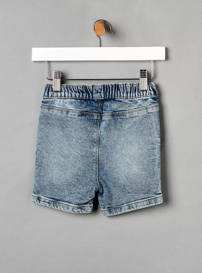Denim Shorts with Drawstring Closure-2