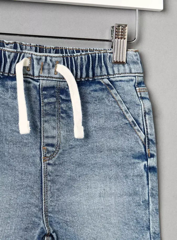 Denim Shorts with Drawstring Closure-3