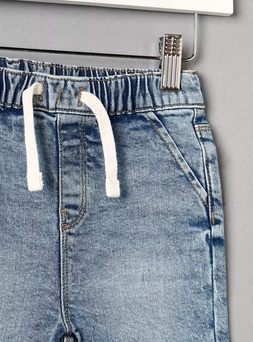 Denim Shorts with Drawstring Closure-3