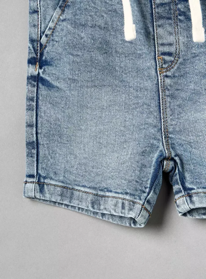 Denim Shorts with Drawstring Closure-4