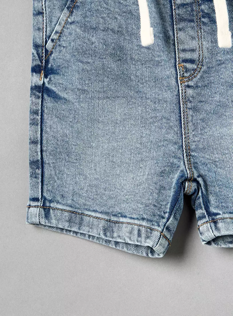 Denim Shorts with Drawstring Closure-4