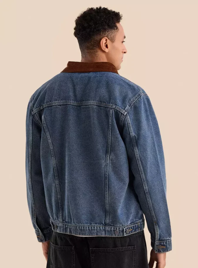 Denim Trucker Jacket with Corduroy Collar-2