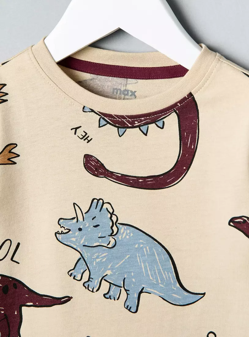 Dinosaur Print Cotton T-shirt-3