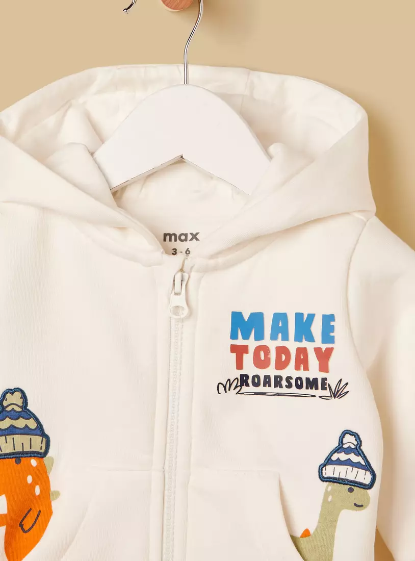 Dinosaur Print Hooded Sweatshirt-3