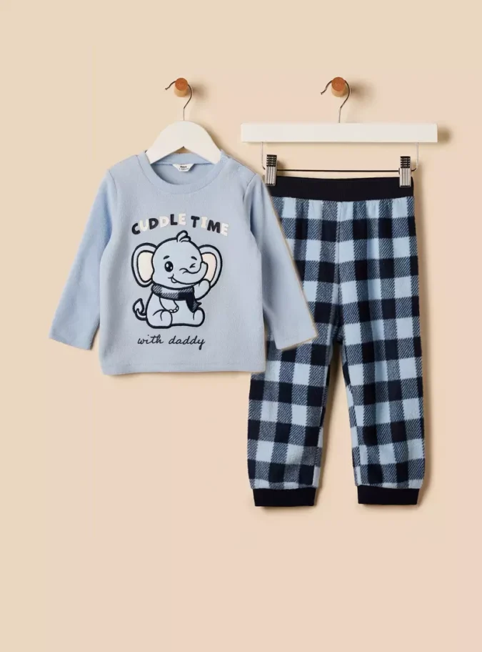 Elephant Embroidered Fleece Pyjama Set-1