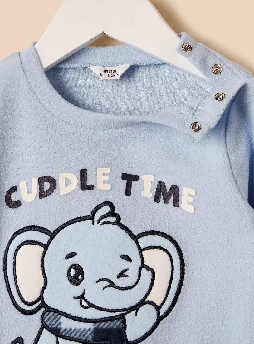 Elephant Embroidered Fleece Pyjama Set-3