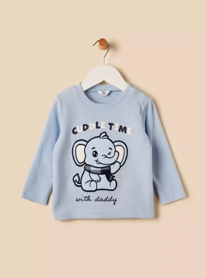 Elephant Embroidered Fleece Pyjama Set-4