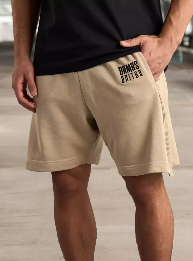 Embroidered Relaxed Fit Side Ribbed Shorts-1